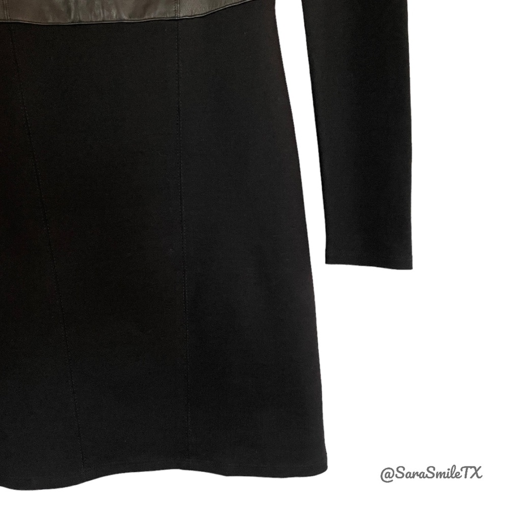 HELMUT LANG Black Lambskin Leather Panel Long Sleeve Mini Dress NWOT - Picture 9 of 16
